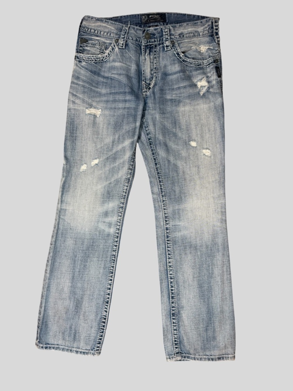 Silver Jeans Men’s Nash Straight Light Wash Distressed Denim
